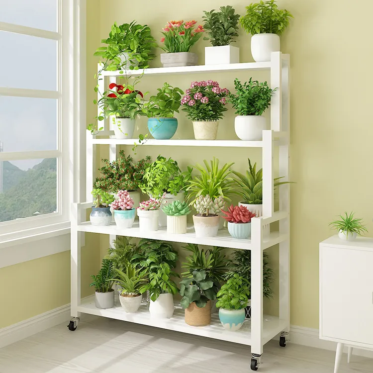 铁艺花架置物架阳台花架子客厅落地式室内阶梯式多层移动带轮户外