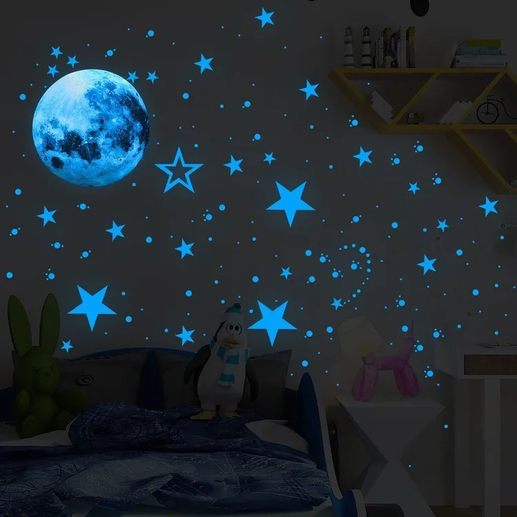 435颗夜光贴荧光月球小星星贴纸儿童卧室客厅墙面屋顶蓝光贴自粘