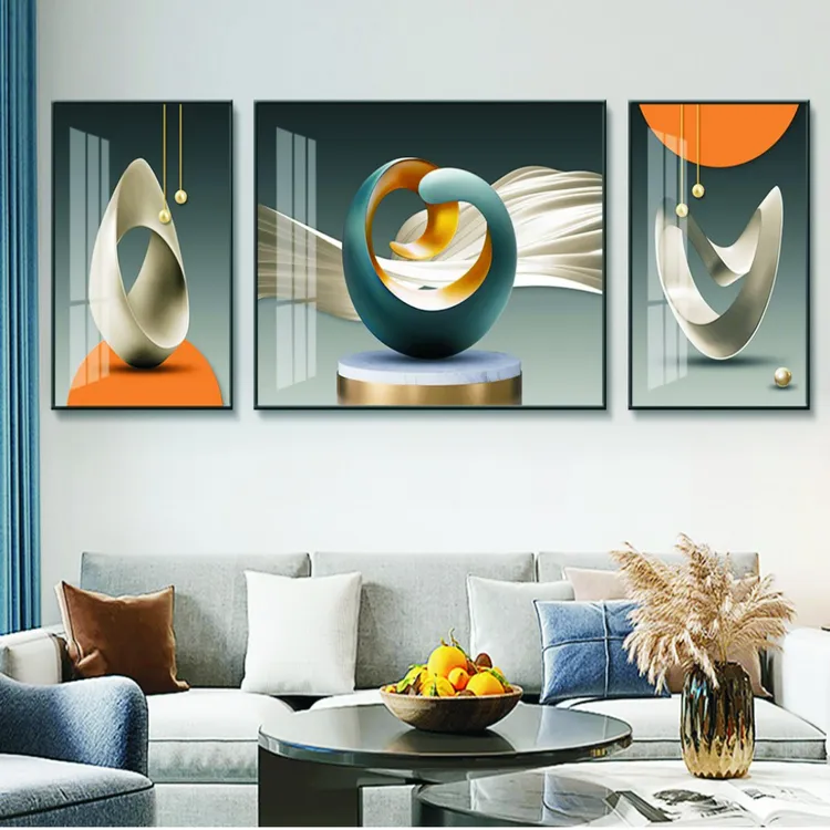 现代轻奢装饰画客厅挂画沙发背景墙装饰壁画简约新中式大气三联画