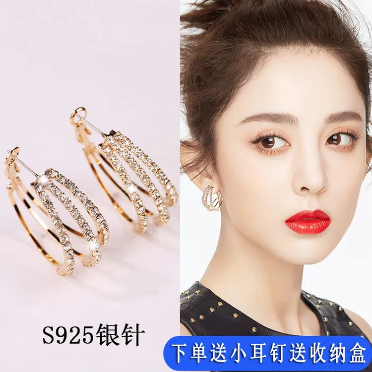 钛钢莫桑石耳饰 夸张大耳环气质时髦欧美个性时尚满钻耳圈耳钉女