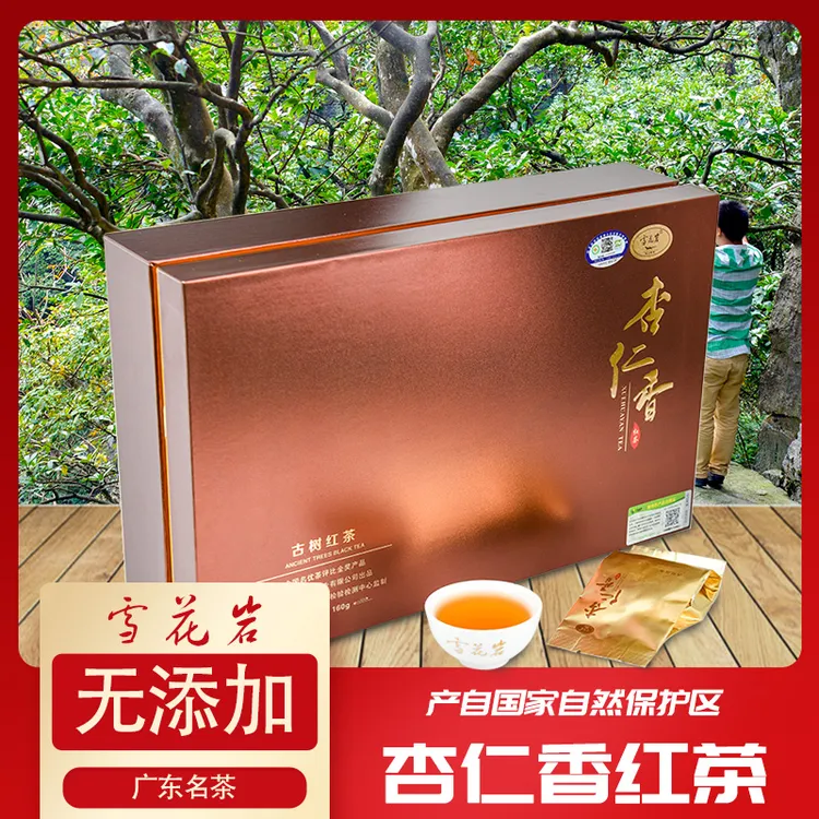 雪花岩2024新茶杏仁香野生古树红茶礼盒广东韶关罗坑茶浓香型茶叶