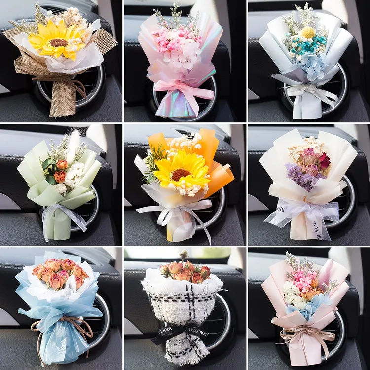 车旅生活正版新款汽车载香薰永生迷你干花束装饰摆件空调风口玫瑰