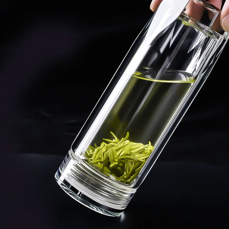 八角星杯高档双层玻璃杯男士水杯杯子便携透明水晶茶杯380ml