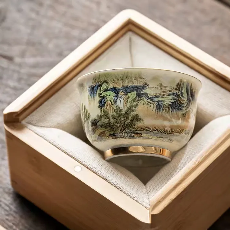 景德镇【富春山居图】高端品茗主人杯盖碗喝茶家用办公送礼收藏陶瓷