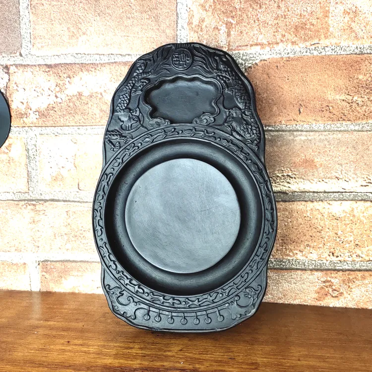 斋选澄泥砚琵琶砚台成人学生书法用品得问文房四宝磨墨多功能墨盒