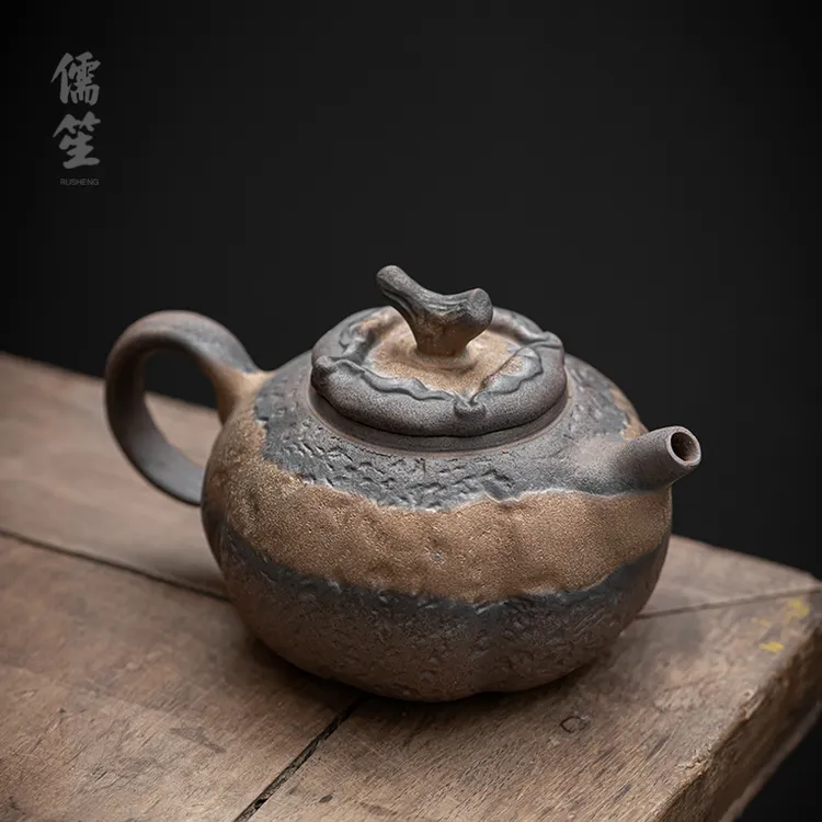 粗陶茶壶复古泡茶壶茶水分离陶瓷功夫茶具单壶中式侘寂风茶器