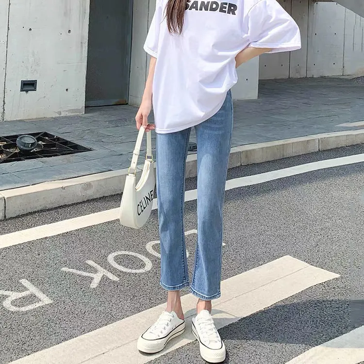直筒牛仔裤女小个子梨型身材弹力春秋新款高腰显瘦百搭宽松烟管裤