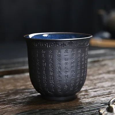 yk1037茶杯心经杯 窑变建盏兔毫主人杯 个人杯大号陶瓷品茗杯