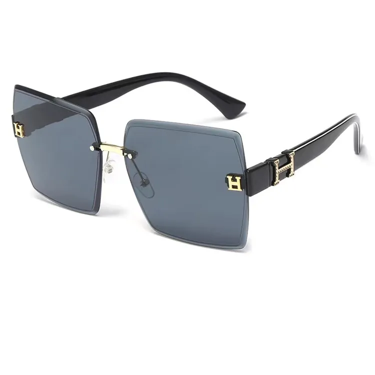 GUOLAN/国蓝太阳眼镜女方形无框切边太阳镜女士渐墨镜潮H型眼镜