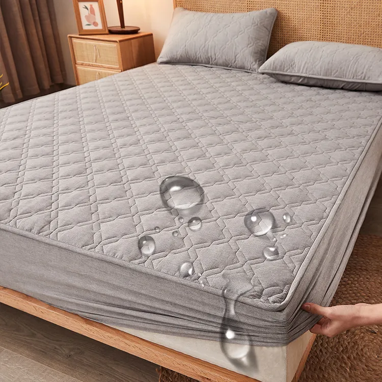 100%全棉防水隔尿透气夹棉床笠单件加厚席梦思床垫保护套罩防尘罩