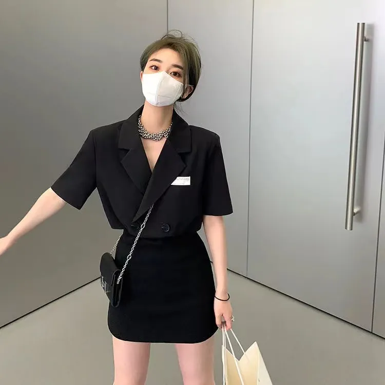 西装裙收腰显瘦修身包臀连体气质辣妹小个子连衣裙裙子新款2023女