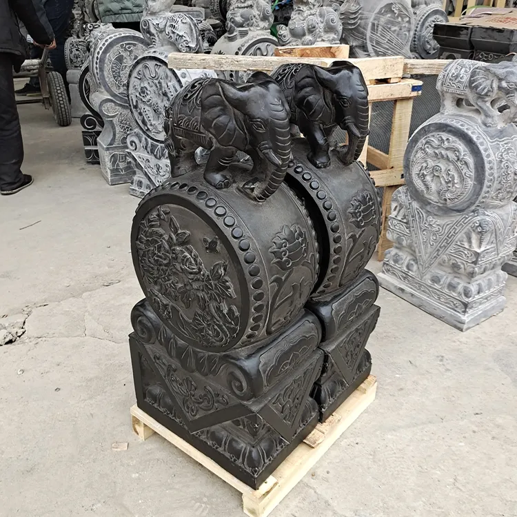 大象门墩抱鼓石青石材质手工复古大号麒麟门口摆件创意摆设雕刻