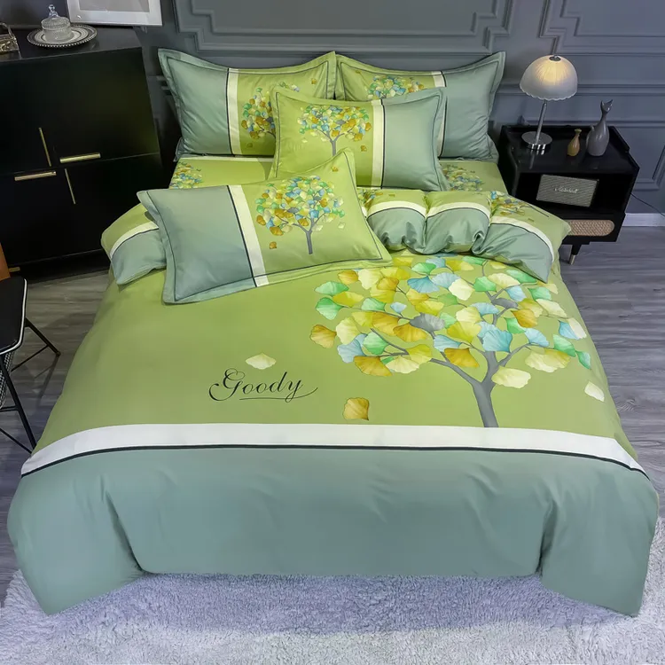 新款全棉活性花卉100%纯棉斜纹高档被套印花床上双人被套四件套