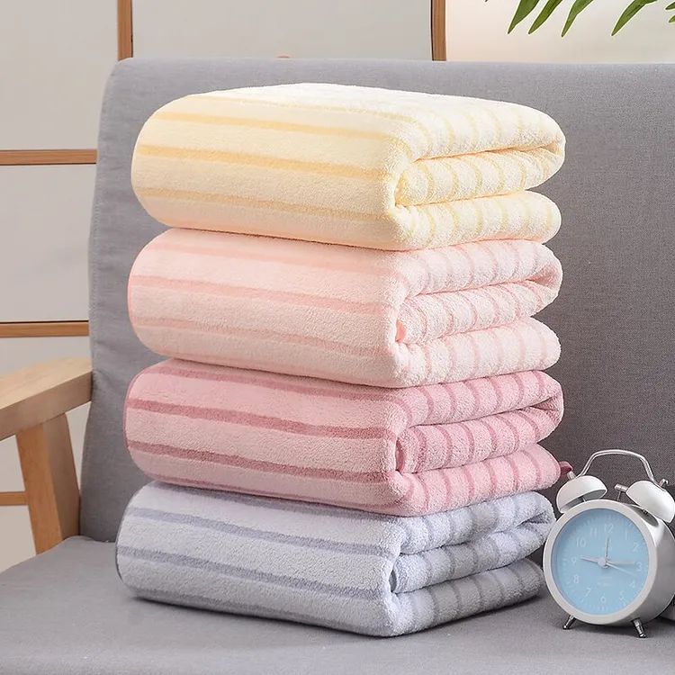 宽窄条珊瑚绒浴巾柔软吸水多用途加厚男女洗澡巾长款速干家用浴巾