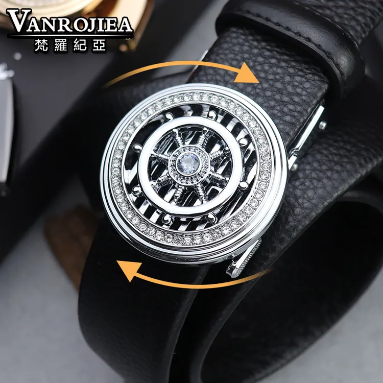 男真皮自动网红旋转头层牛皮腰带时来运转转圈时来运转腰带正品