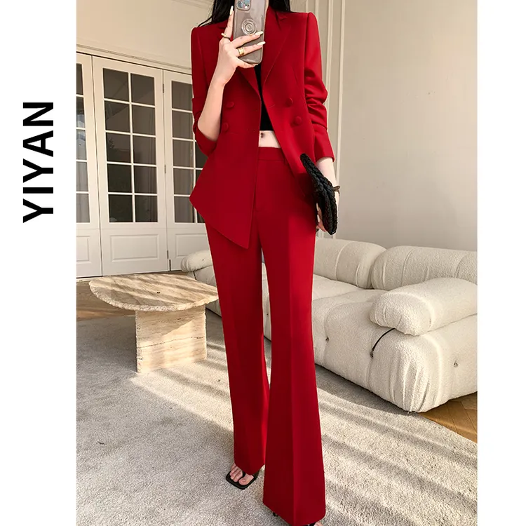 【轻奢高端】红色西装套装女时尚气质通勤设计感职业装主持人西服