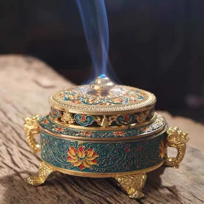 珐琅彩合金彩绘大号香炉藏式熏香炉卧室会所看书喝茶家居茶室摆件