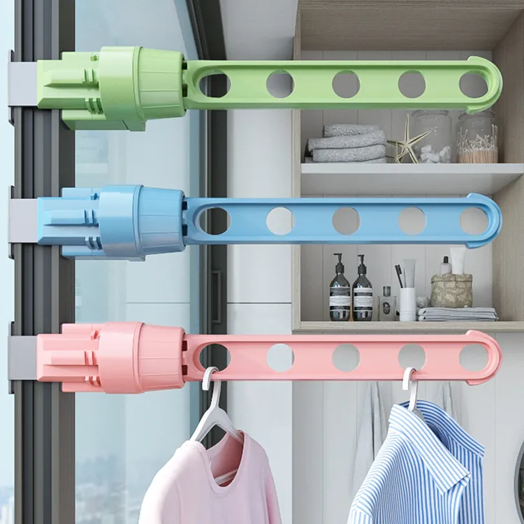 衣架五孔卡扣式晾衣架子窗框窗台晒衣架阳台神器免打孔家用晾衣杆