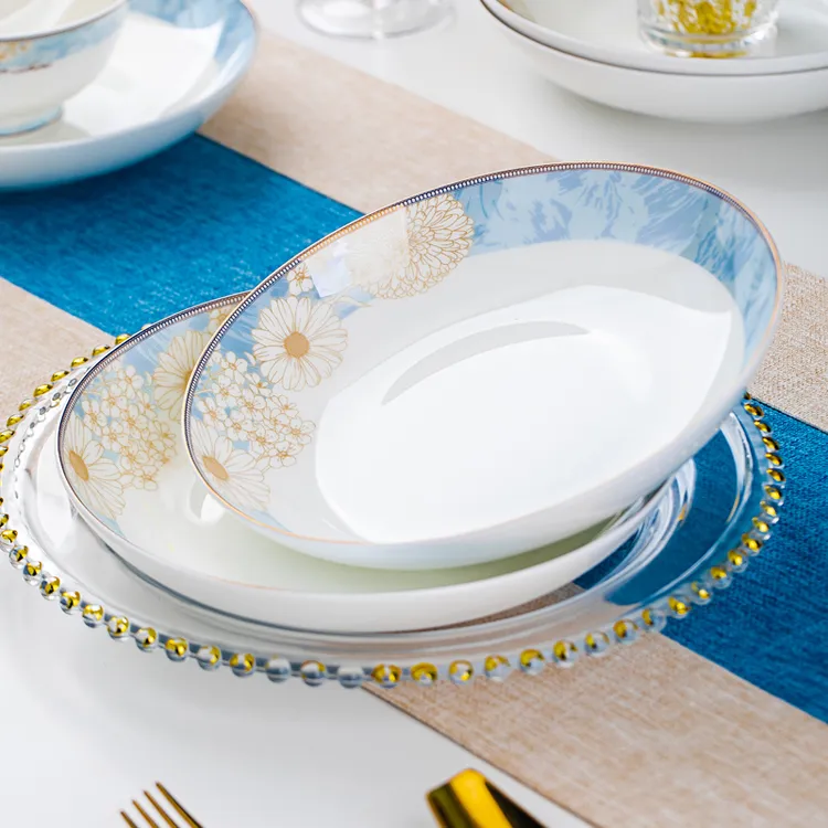 【景德镇原版正品】时光漫步8英寸圆形深盘6个装家用陶瓷盘子餐具