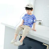 多多家5558【棉.清新色】透气 不变型 宽松 条纹 儿童短袖T恤
