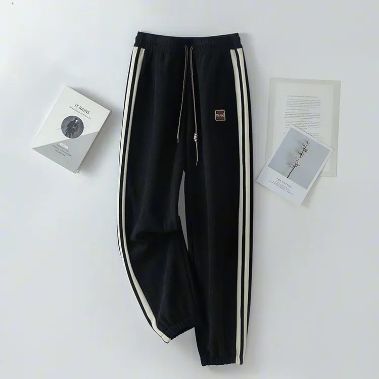 加绒加厚奥粒绒条纹卫裤男女同款休闲裤不起球不褪色