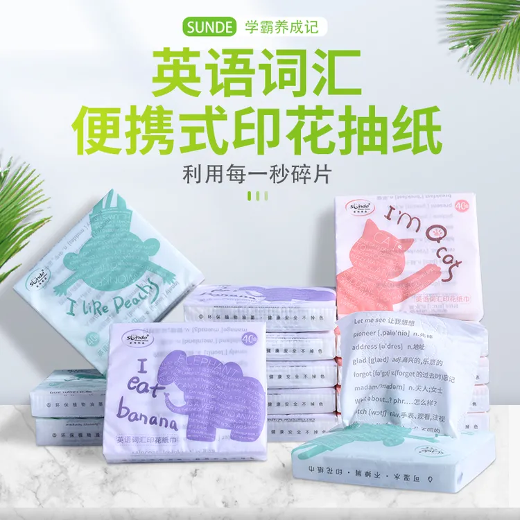 Sunde学霸系列之英语词汇创意印花抽纸便携独立小包纸巾 40抽/包
