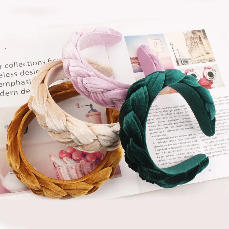 布艺发饰 网红ins发箍厚女欧美复古丝绒麻花保暖头箍气质宽边发卡