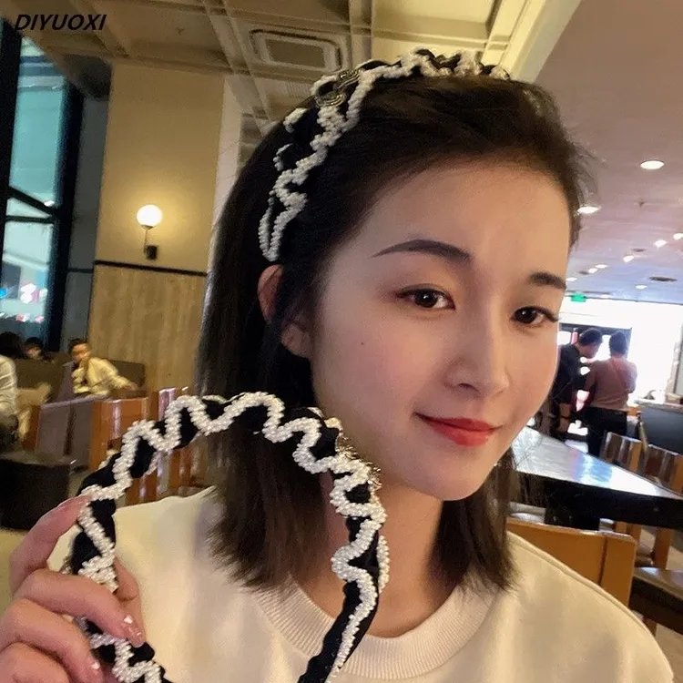 布艺发饰 韩国东大门珍珠发卡发箍女2022年新款头箍百搭外出压发