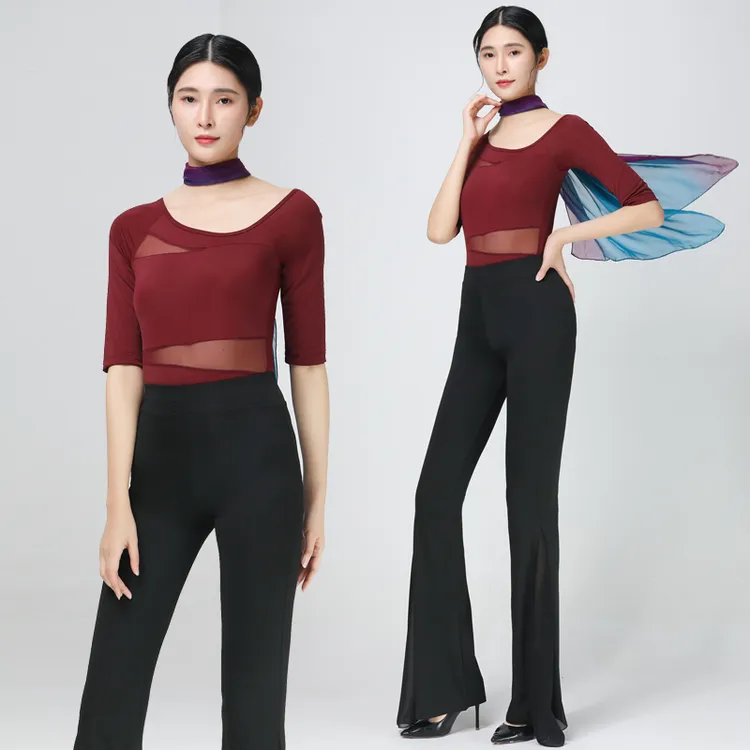 高档形体训练服女春夏优雅礼仪培训服模特走秀网纱舞蹈练功服套装