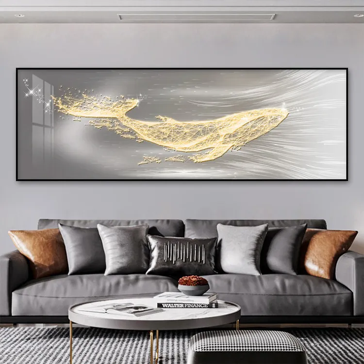 星空鲸鱼客厅背景墙沙发背墙壁画卧室床头装饰画高档横幅晶瓷挂画