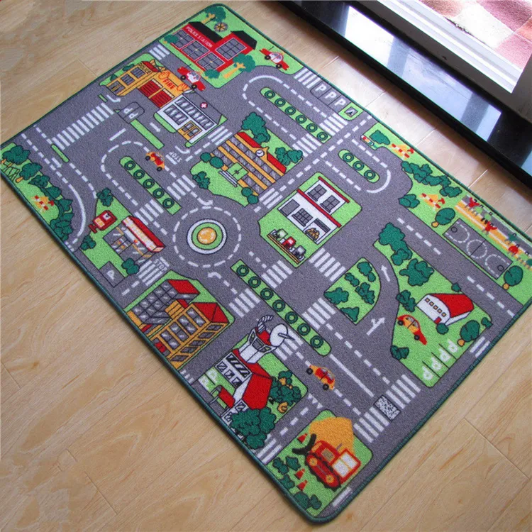 儿童地毯爬行垫城市交通场景地图游戏玩具毯马路轨道停车场地垫