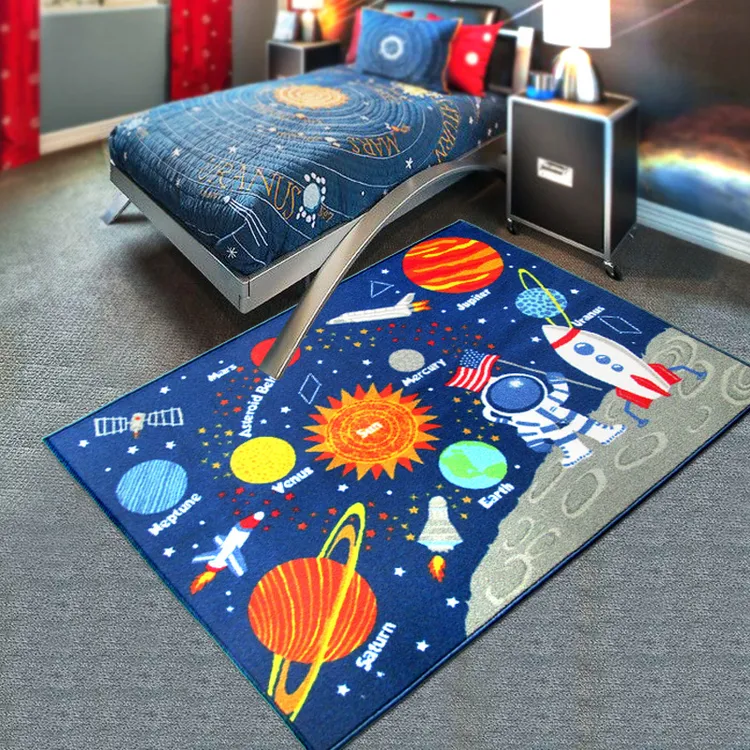 机洗儿童地毯客厅卧室宇宙星球太阳系地垫太空星系宝宝爬行地板垫