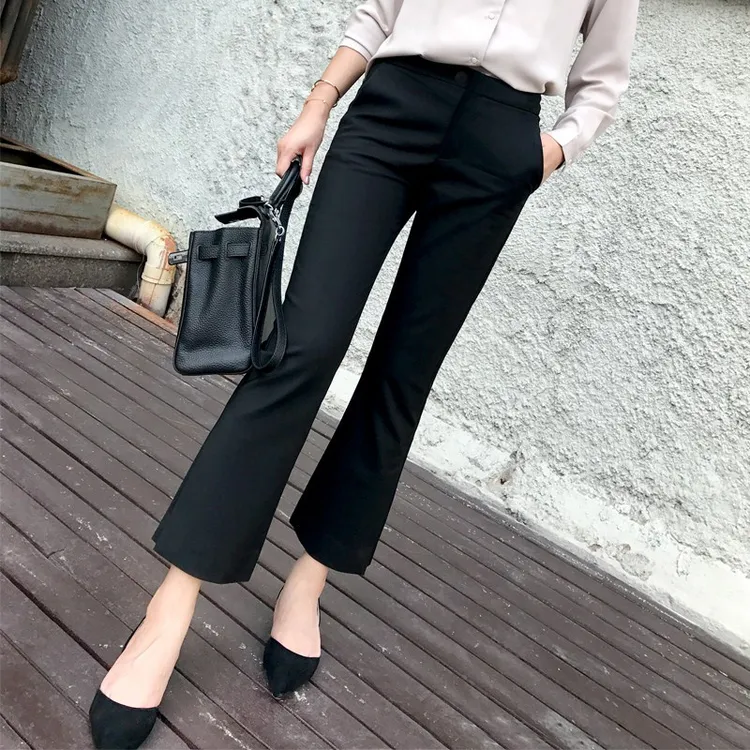 黑色九分西装裤女2025春秋新款小个子大码垂感高腰显瘦休闲微喇裤