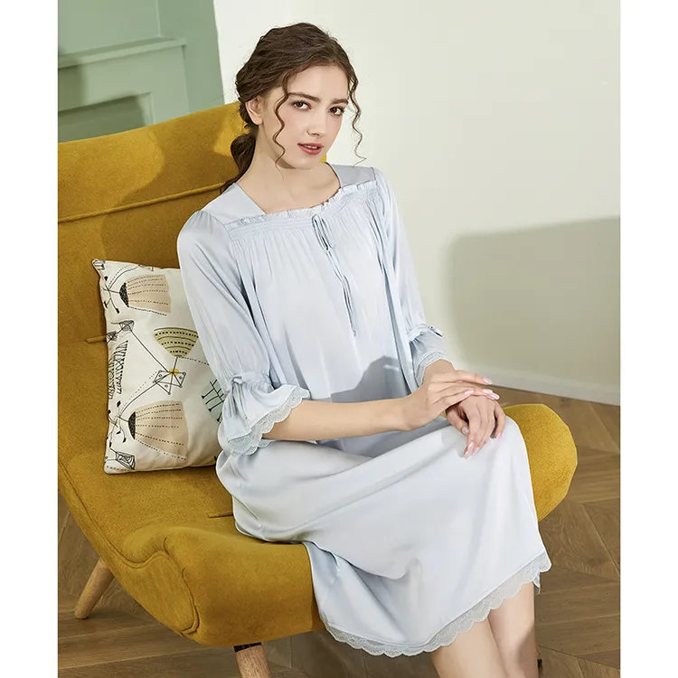 睡裙女春秋重磅真丝女装中袖宽松加大码桑蚕丝家居服连衣裙可出门