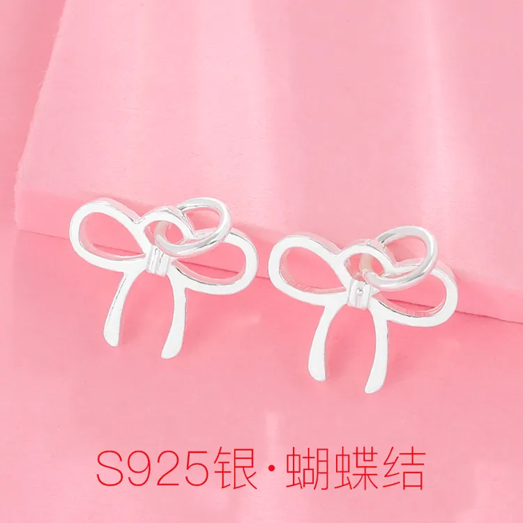 s925纯银素银蝴蝶结吊坠diy手链项链可爱简约小红书银饰配件