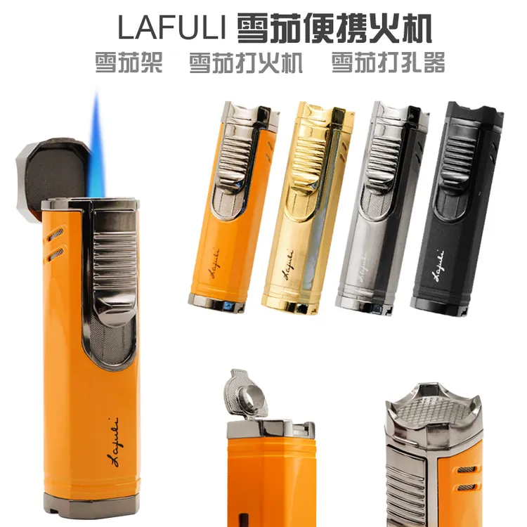 LAFULI 多功能雪茄打火机带打孔器雪茄架烟托 金属便携