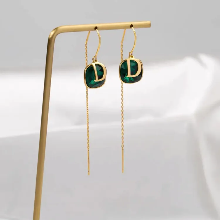 铜合金耳饰 精品高级感D字耳线女绿色项链新款时尚轻奢气质耳环