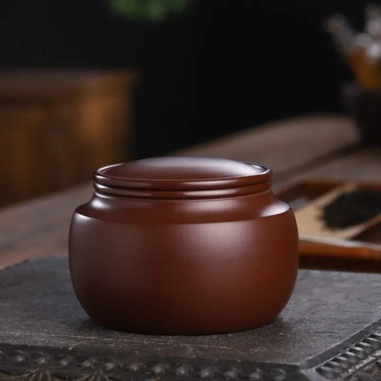 紫砂高端紫朱泥茶叶罐醒茶罐原矿好泥料手工家用储茶罐防潮大号罐