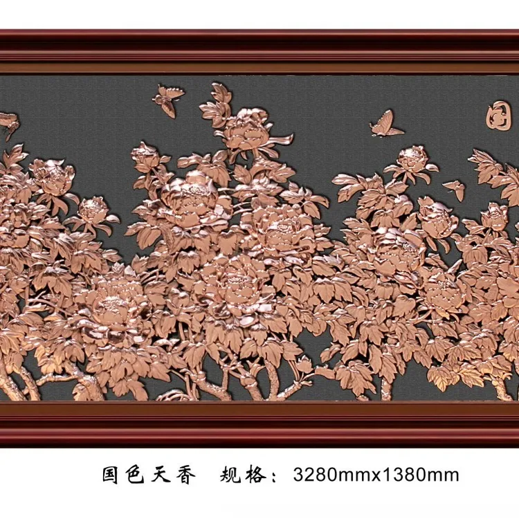 紫铜浮雕画富贵图中式客厅卧室装饰画沙发背景墙挂画壁画馈赠礼品