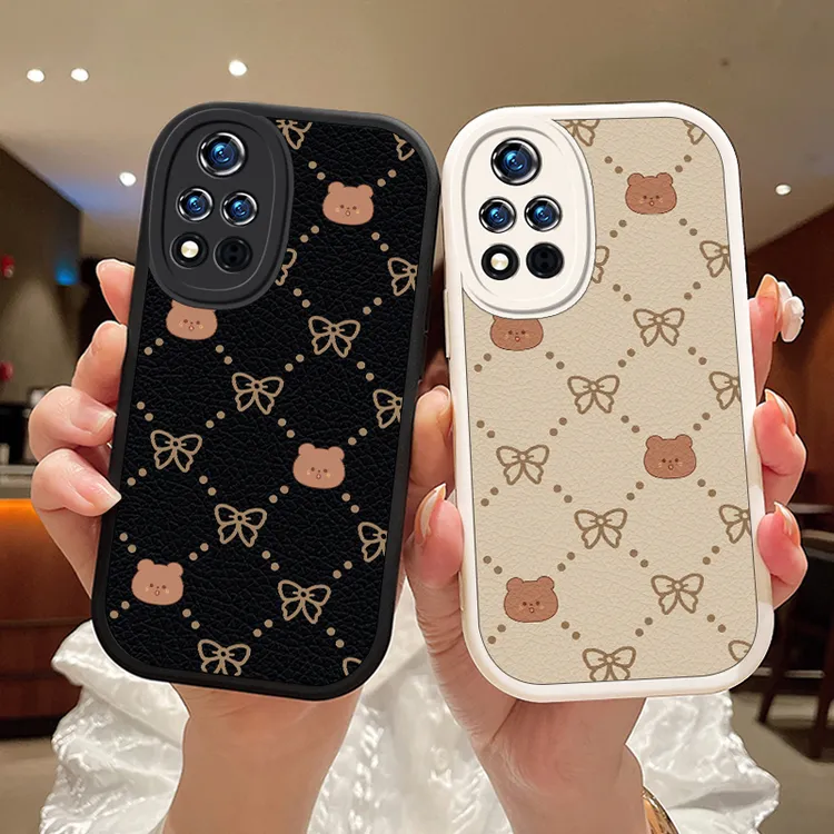迷你熊适用华为荣耀v40手机壳v30pro小羊皮v40轻奢版保护套V30软