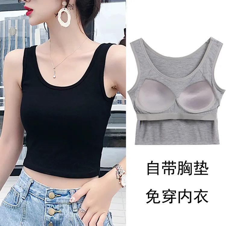 防走光美背女莫代尔背心一体无钢圈带胸垫吊带抹胸式文胸内搭外穿