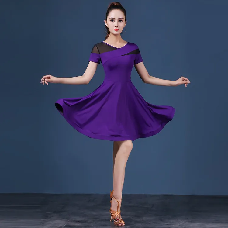 贝莎拉丁舞服夏季摩登恰恰舞连衣裙专业表演练功服短袖Y19-105L