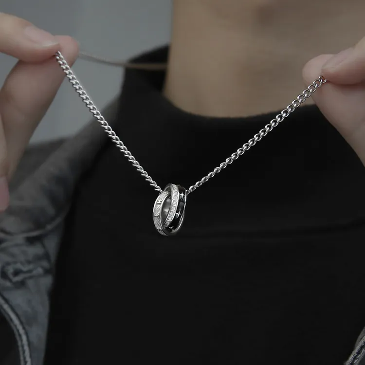 吊坠925银 男士项链高级感潮牌配饰设计感素款毛衣链送男友礼物