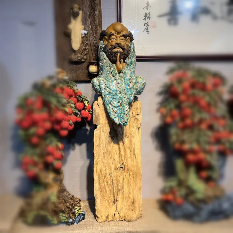 【悟禅-风化木桩】精品石湾公仔陶瓷家居摆件全手工粗陶
