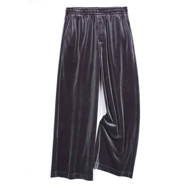 南韩金丝绒裤子男黑色休闲宽松阔腿裤松紧腰易打理流行长裤K0302