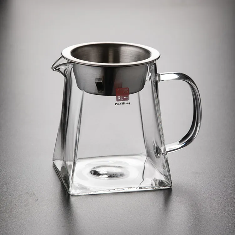 耐高温玻璃茶海公道杯带茶滤一体高端茶具分茶器镶银公杯茶漏一体