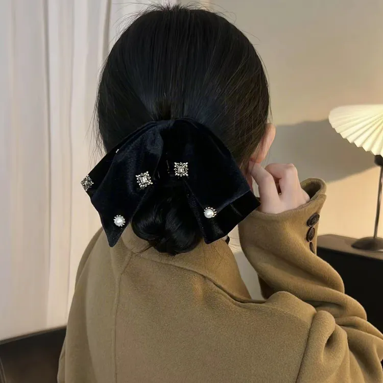 仙本那丝绒蝴蝶结抓夹气质甜美百搭复古秋冬马尾夹