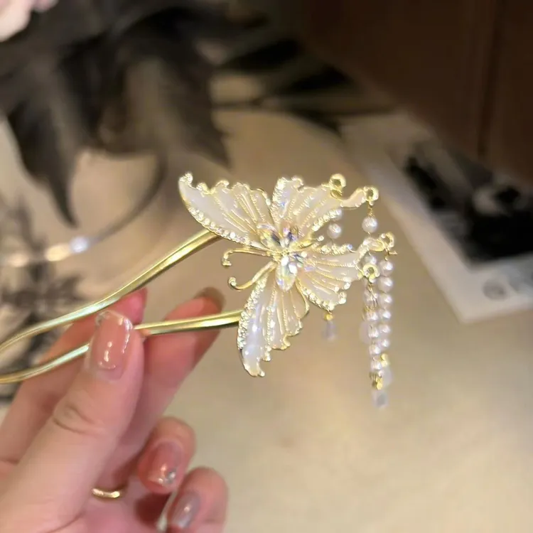 新中式气质蝴蝶国风U型发簪精致盘发簪子高级感轻奢簪子盘头发