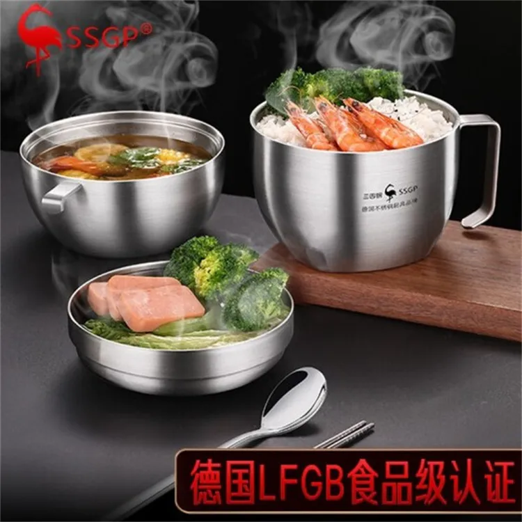 SSGP不锈钢饭盒304食品级上班族餐盒学生食堂打饭圆型饭缸快餐杯