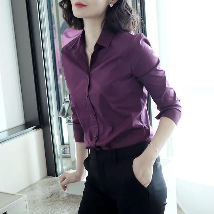 棉韩版紫色衬衫女长袖设计感小众衬衣2025早春新款气质工装正装